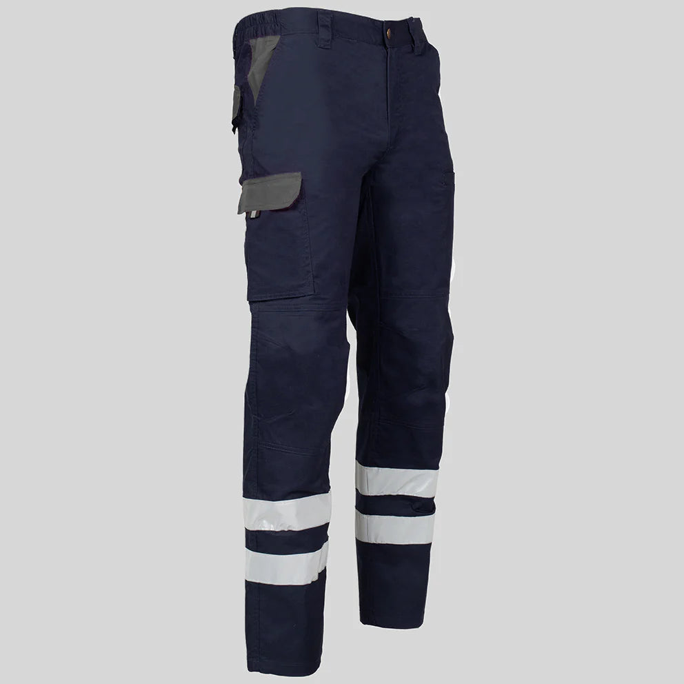 7502CB-159109 - PANTALON UNISEX MULTIBOLSILLOS ELASTICO ARCE COMBI + 2 BANDAS REFLECT. AZUL NAVY/GRIS
