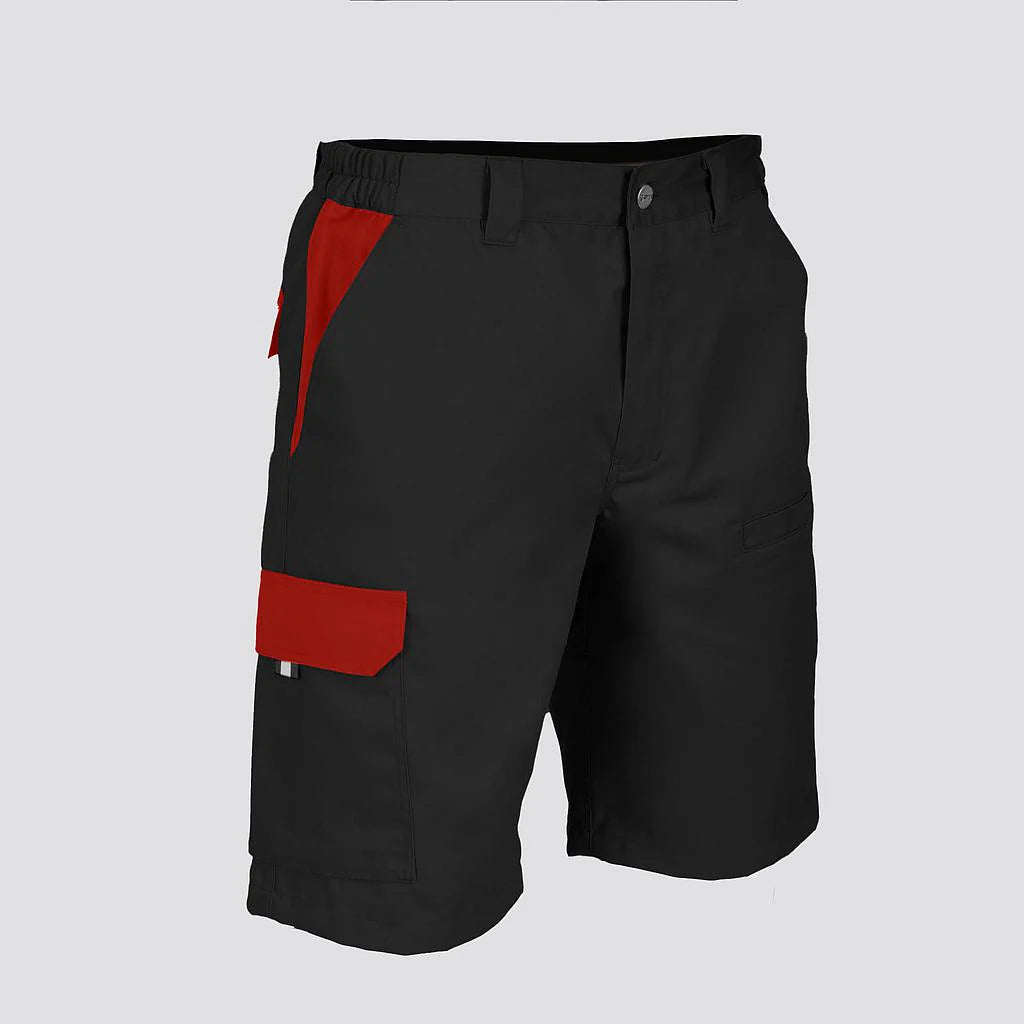 7503C1-001105 - BERMUDA UNISEX MULTIBOLSILLOS ELASTICA ARCE COMBINADA NEGRO/ROJO