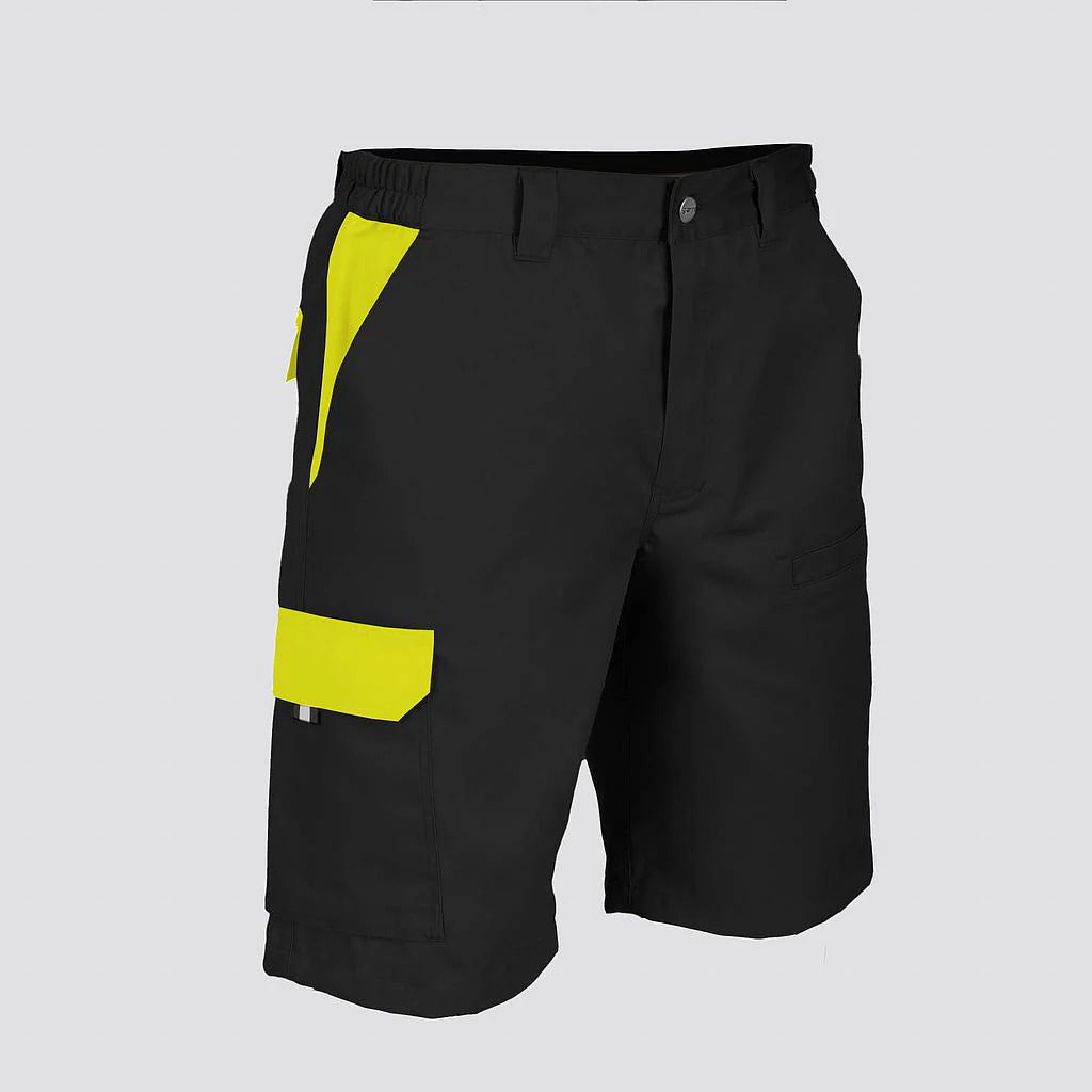 7503C1-001111 - BERMUDA UNISEX MULTIBOLSILLOS ELASTICA ARCE COMBINADA NEGRO/AMARILLO