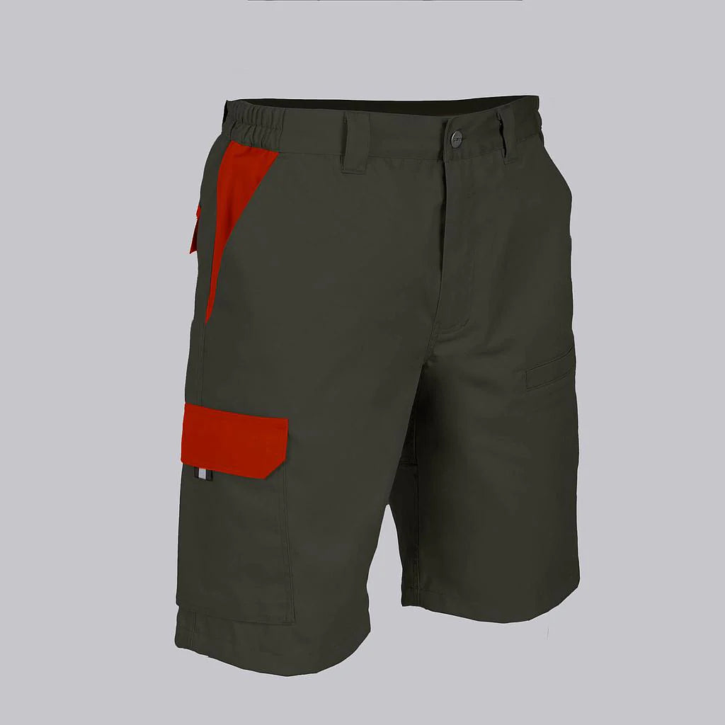7503C1-149105 - BERMUDA UNISEX MULTIBOLSILLOS ELASTICA ARCE COMBINADA VERDE CAQUI/ROJO