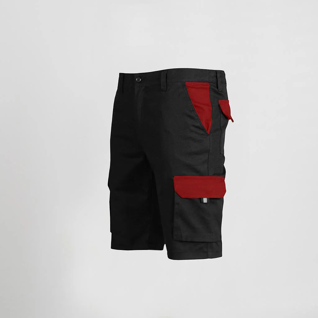 7504C1-001105 - BERMUDA UNISEX MULTIBOLSILLOS ELASTICO GAMO COMBINADA NEGRO/ROJO