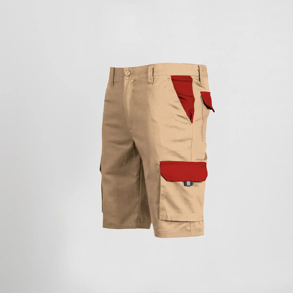 7504C1-110105 - BERMUDA UNISEX MULTIBOLSILLOS ELASTICO GAMO COMBINADA BEIGE/ROJO