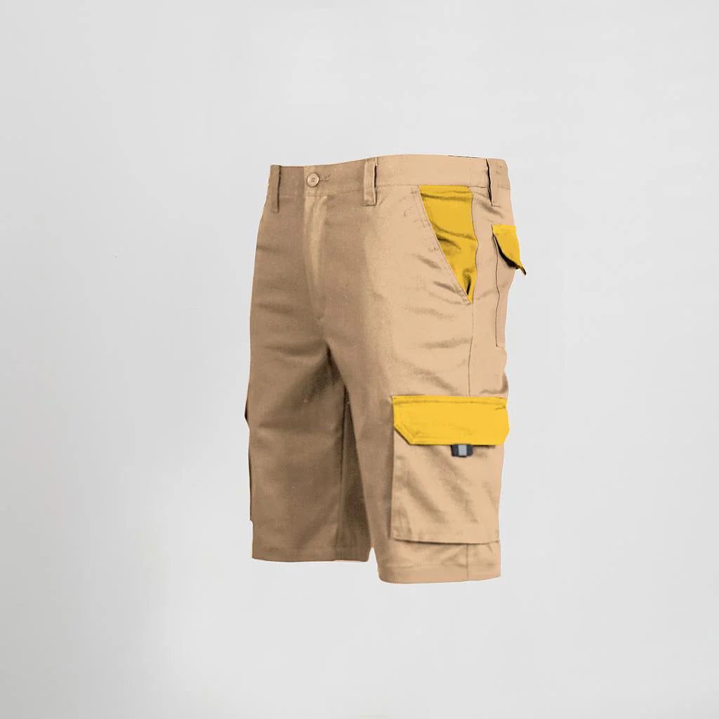 7504C1-110111 - BERMUDA UNISEX MULTIBOLSILLOS ELASTICO GAMO COMBINADA BEIGE/AMARILLO