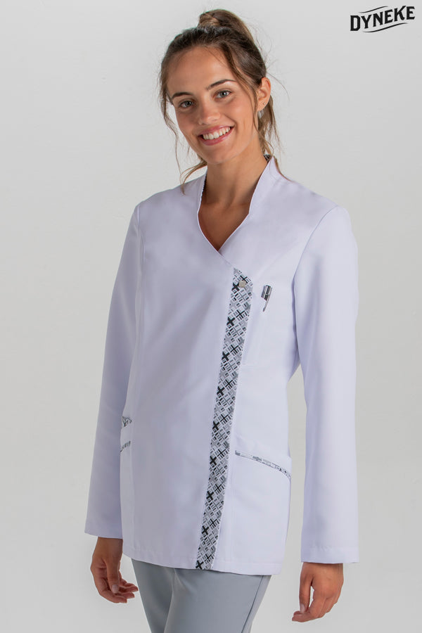 8066570 - Chaqueta blanca m/l cuello y vista estampado