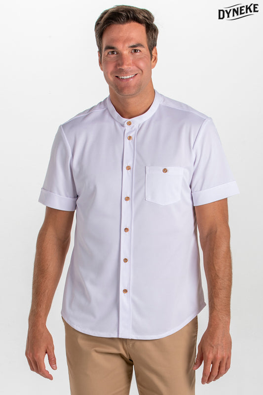 8172112 - Camisa blanca punto granito botón madera