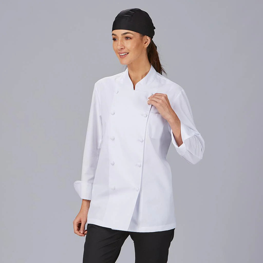 907000-101 - CHAQUETA COCINA UNISEX BOTON FORRADO M/L BLANCA