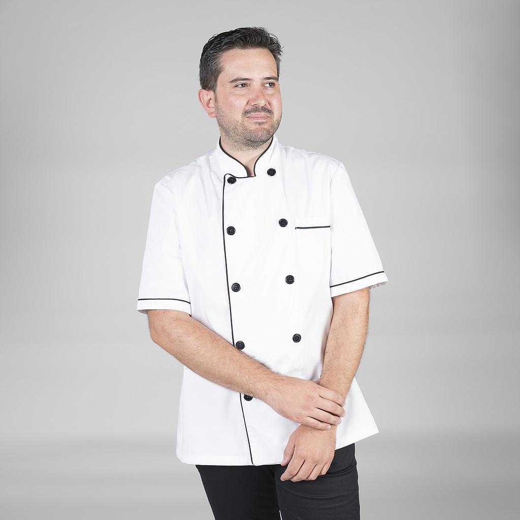 914000-001 - CHAQUETA COCINA UNISEX M/C BLANCA VIVO NEGRO