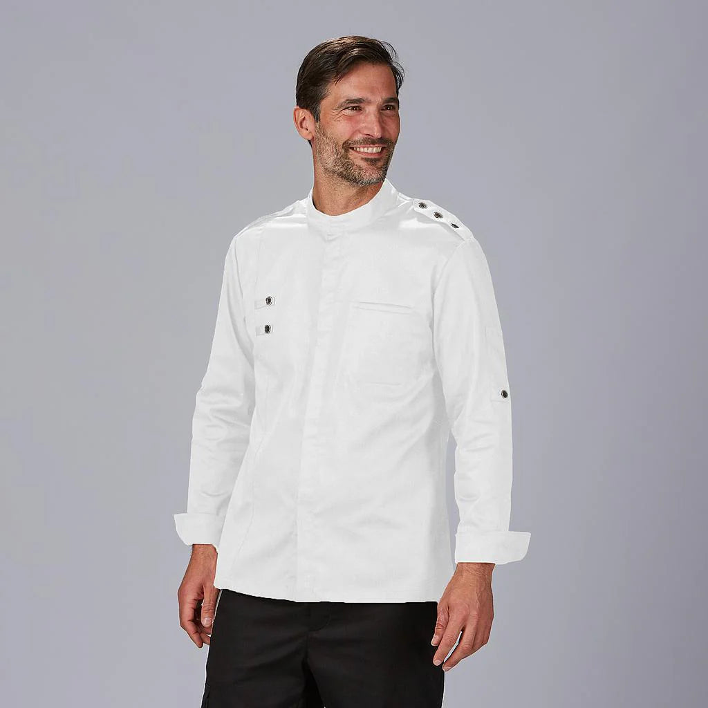 930045-101 - CHAQUETA COCINA HOMBRE SATEN ALGODON CUETO BLANCO