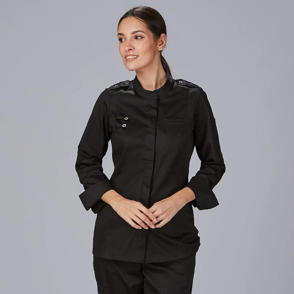 930049-001 - CHAQUETA COCINA MUJER SATEN ALGODON SOLA NEGRO
