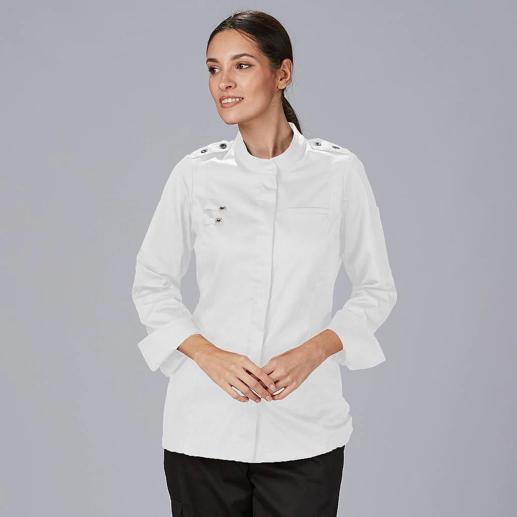 930049-101 - CHAQUETA COCINA MUJER SATEN ALGODON SOLA BLANCO