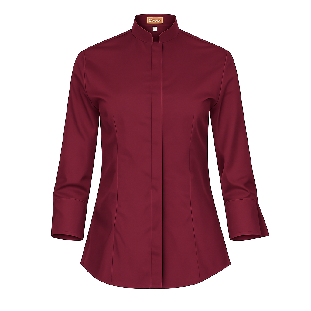 940139-09 - CAMISA MUJER CUELLO MAO MANGA 3/4 DINAR GRANATE