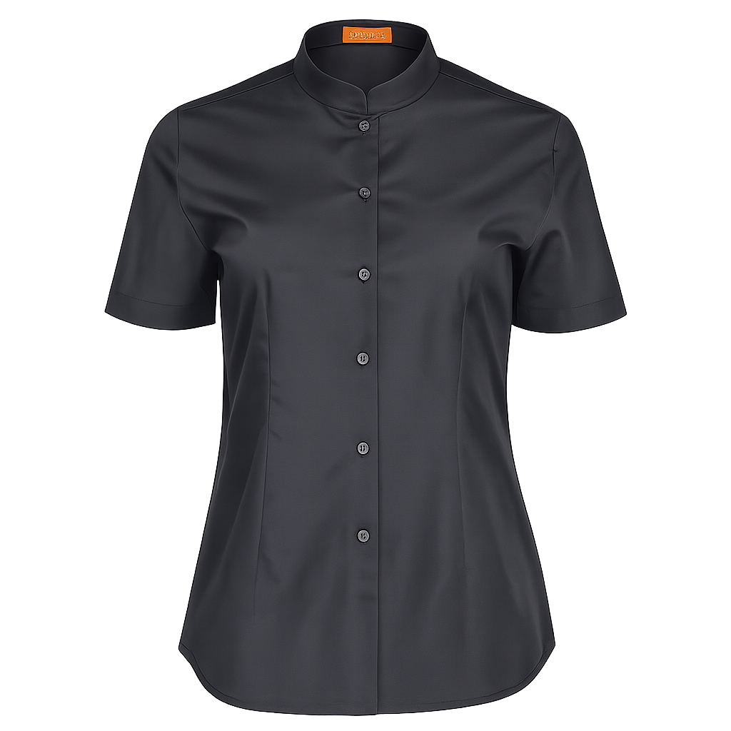 947138-07 - CAMISA MUJER CUELLO MAO MANGA CORTA NOBRE NEGRO