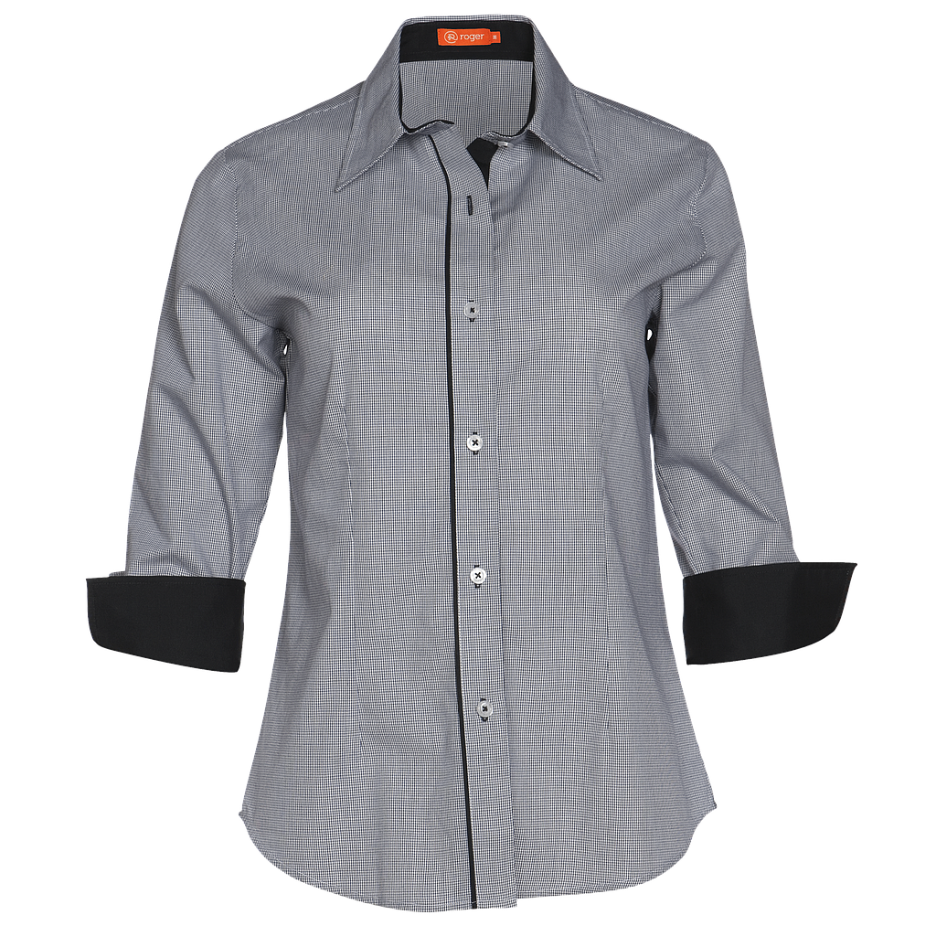 960151-43 - CAMISA MUJER CUELLO CAMISERO MANGA 3/4 PLAID #GRIS C/NEGRO