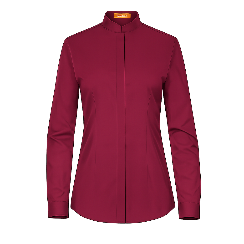 984139-09 - CAMISA MUJER CUELLO MAO MANGA LARGA DINAR GRANATE