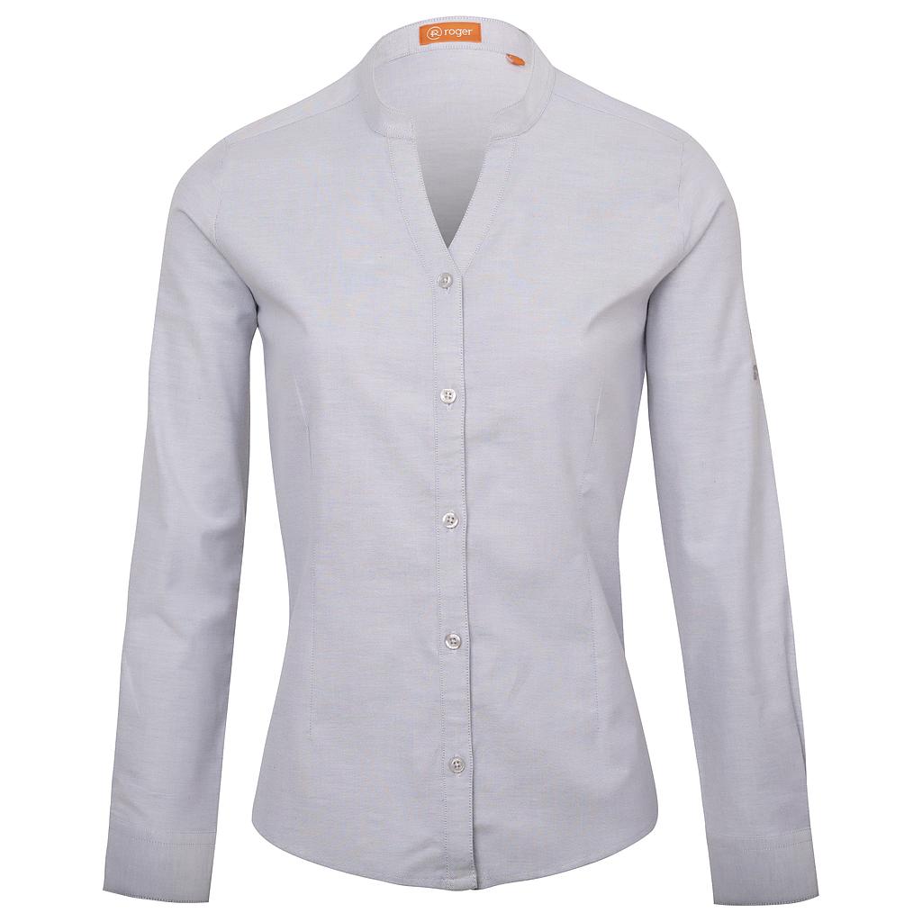 990225-03 - CAMISA MUJER CUELLO MAO MANGA LARGA OXFORD GRIS MEDIO