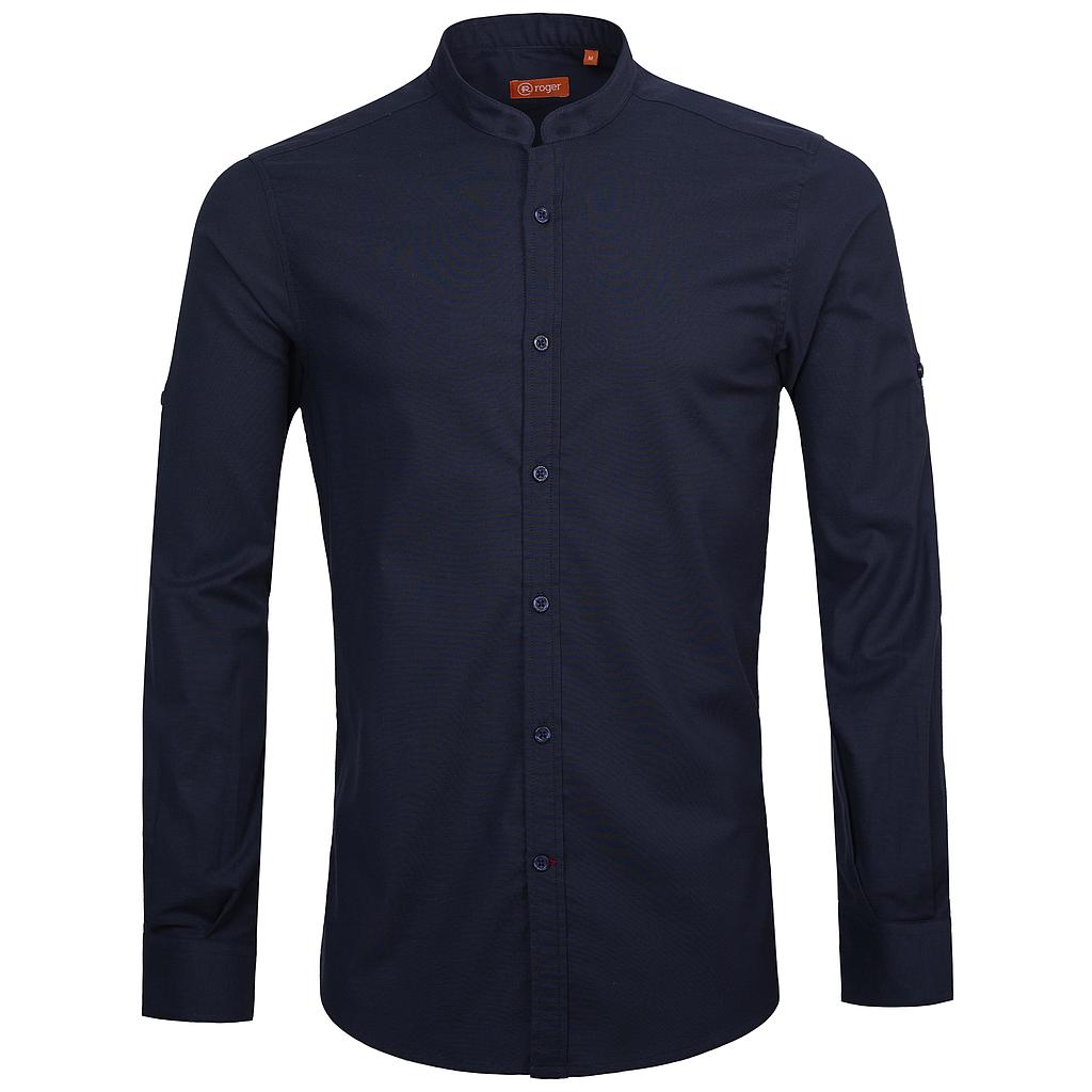 991225-04 - CAMISA HOMBRE CUELLO MAO MANGA LARGA OXFORD MARINO