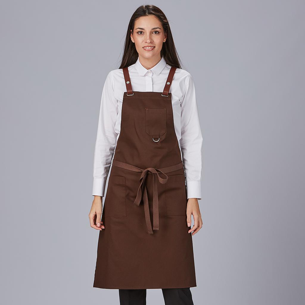 100029-147 - DELANTAL PETO OLLADOS TIRAS COMBI 88X74 CM CHOCOLATE