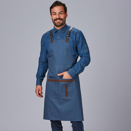 100031-153 - DELANTAL PETO HERRAJES EN PIEL 88X74 CM AZUL PETRÓLEO