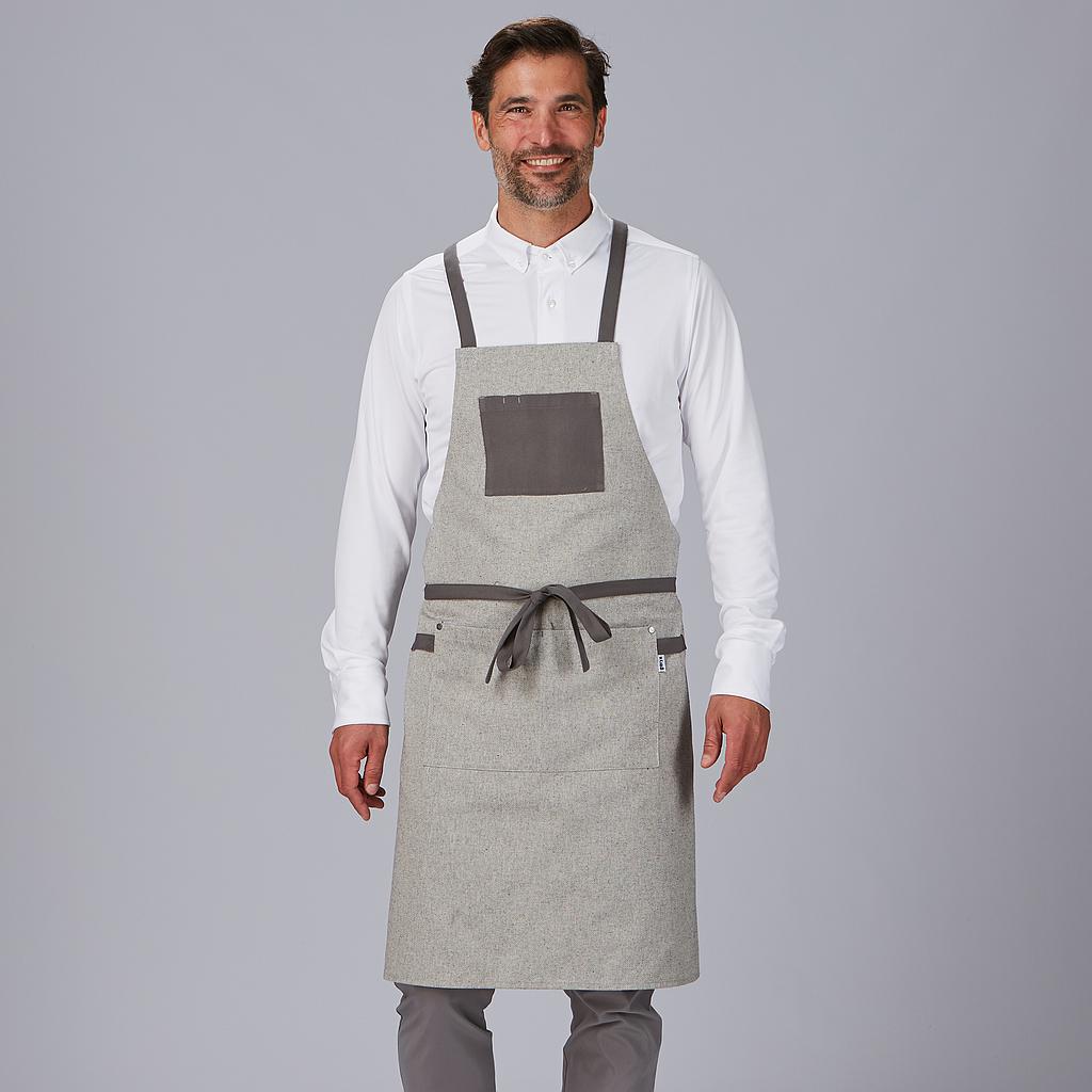 100037-109 - DELANTAL PETO BOLSILLO Y CINTAS COMBINADAS 88X74 CM GRIS