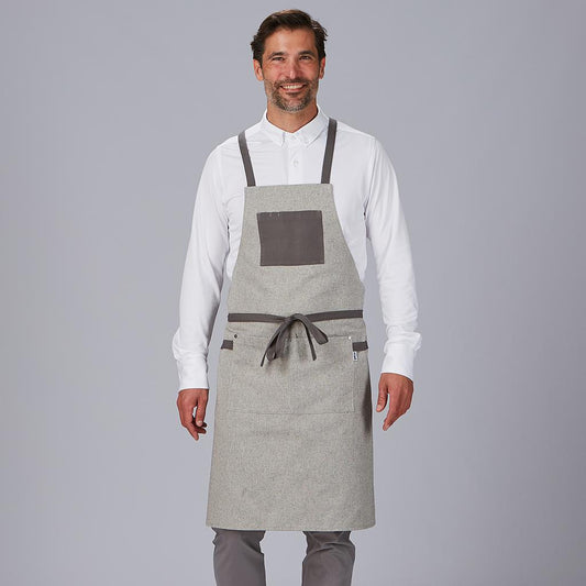 100037-109 - DELANTAL PETO BOLSILLO Y CINTAS COMBINADAS 88X74 CM GRIS