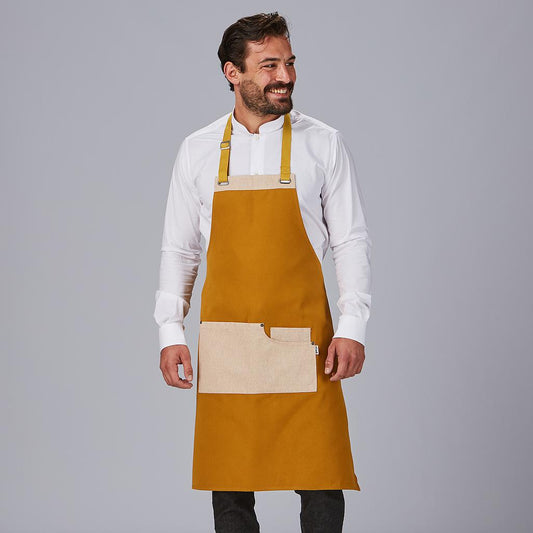 100042-175 - DELANTAL PETO BICOLOR 88X74 CM MOSTAZA