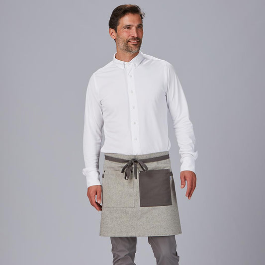 100045-109 - DELANTAL CORTO BOLSILLO Y CINTAS COMBINADAS 45X74 CM GRIS