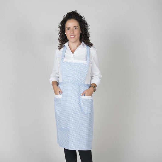 108000-204 - DELANTAL CON PUNTILLA VICHY 80X54 CM CUADRO CELESTE