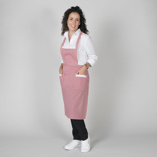 108000-206 - DELANTAL CON PUNTILLA VICHY 80X54 CM CUADRO ROJO