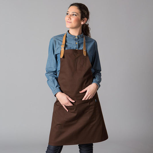 156400-147 - DELANTAL CON PETO CINTA DE CUERO 72X80 CM CHOCOLATE