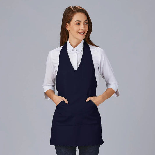 182000-104 - DELANTAL BISTRO ESCOTE PICO BOLSILLO CENTRO 80X65 CM MARINO