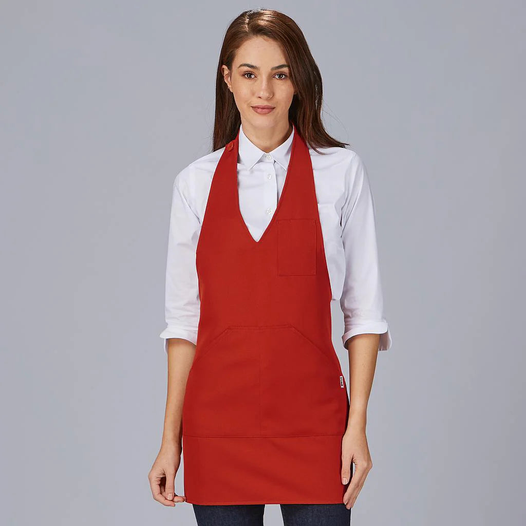 182000-105 - DELANTAL BISTRO ESCOTE PICO BOLSILLO CENTRO 80X65 CM ROJO