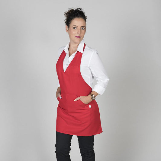 182000-105 - DELANTAL BISTRO ESCOTE PICO BOLSILLO CENTRO 80X65 CM ROJO