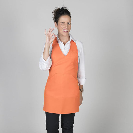 182000-116 - DELANTAL BISTRO ESCOTE PICO BOLSILLO CENTRO 80X65 CM NARANJA
