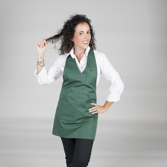182000-118 - DELANTAL BISTRO ESCOTE PICO BOLSILLO CENTRO 80X65 CM VERDE BOTELLA
