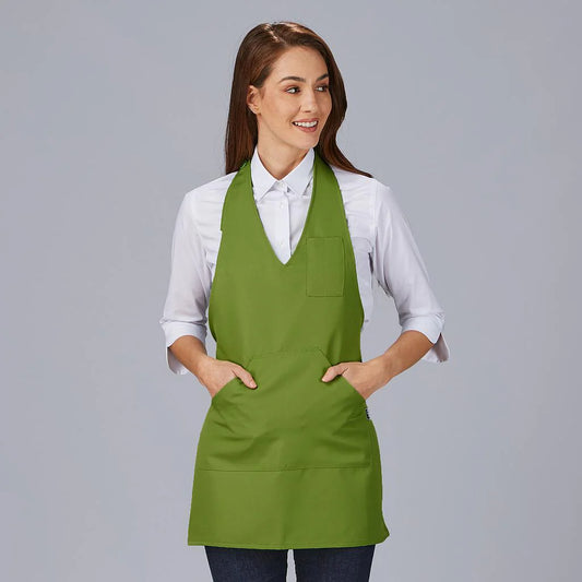 182000-121 - DELANTAL BISTRO ESCOTE PICO BOLSILLO CENTRO 80X65 CM VERDE OLIVA