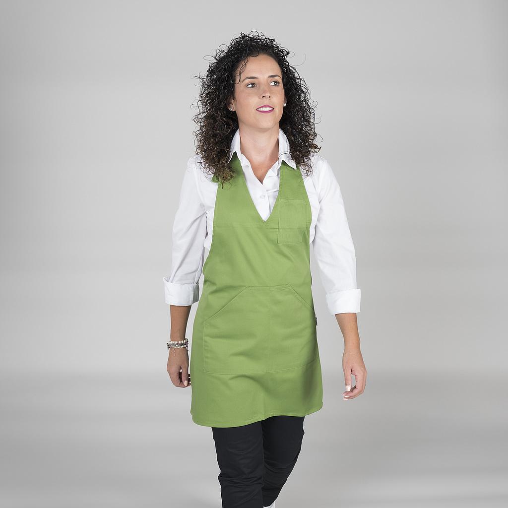 182000-121 - DELANTAL BISTRO ESCOTE PICO BOLSILLO CENTRO 80X65 CM VERDE OLIVA