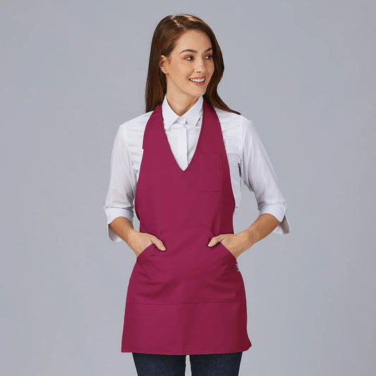 182000-138 - DELANTAL BISTRO ESCOTE PICO BOLSILLO CENTRO 80X65 CM FRAMBUESA