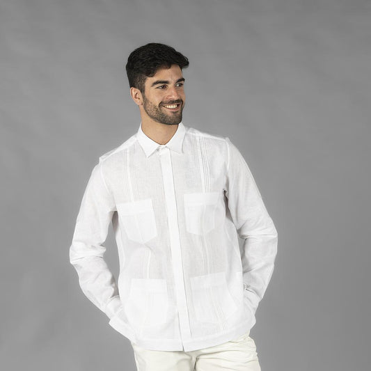 210005-101 - GUAYABERA HOMBRE CUELLO CAMISERO SALOMON BLANCO