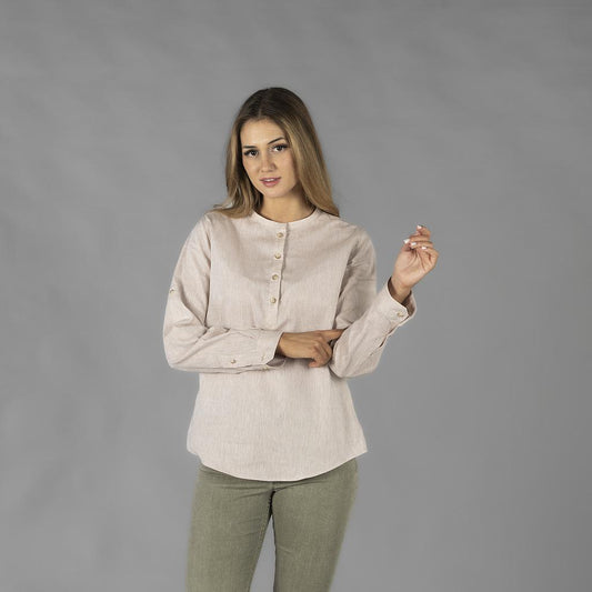 210006-110 - CAMISA MUJER LINO/COTTON CUELLO MAO KAULA BEIGE