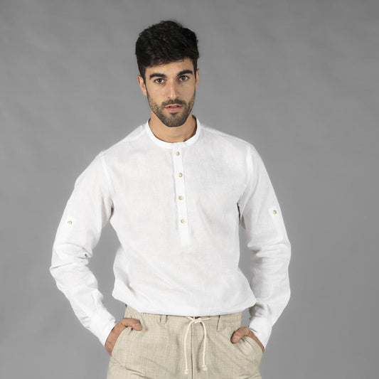 210007-101 - CAMISA HOMBRE LINO/COTTON CUELLO MAO TIWI BLANCO