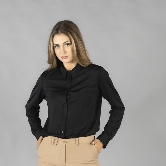 210012-001 - CAMISA MUJER INTERLOCK CUELLO CAMISERO CERDEÑA NEGRO