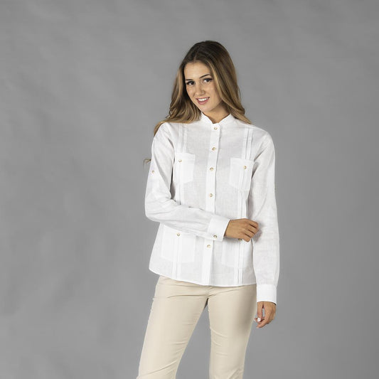 210013-101 - GUAYABERA MUJER CUELLO MAO ISABELA BLANCO