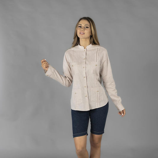 210013-110 - GUAYABERA MUJER CUELLO MAO ISABELA BEIGE