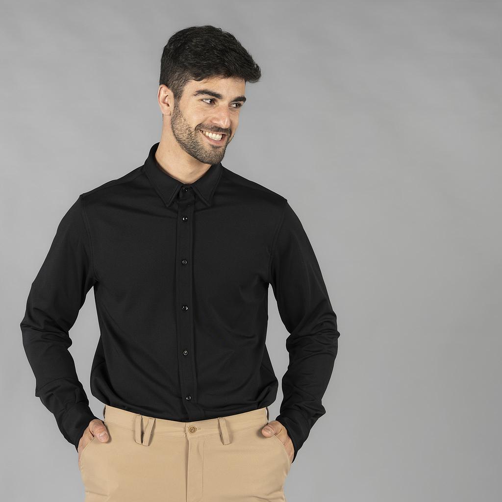 260001-001 - CAMISA HOMBRE INTERLOCK CUELLO CAMISERO LUZON NEGRO