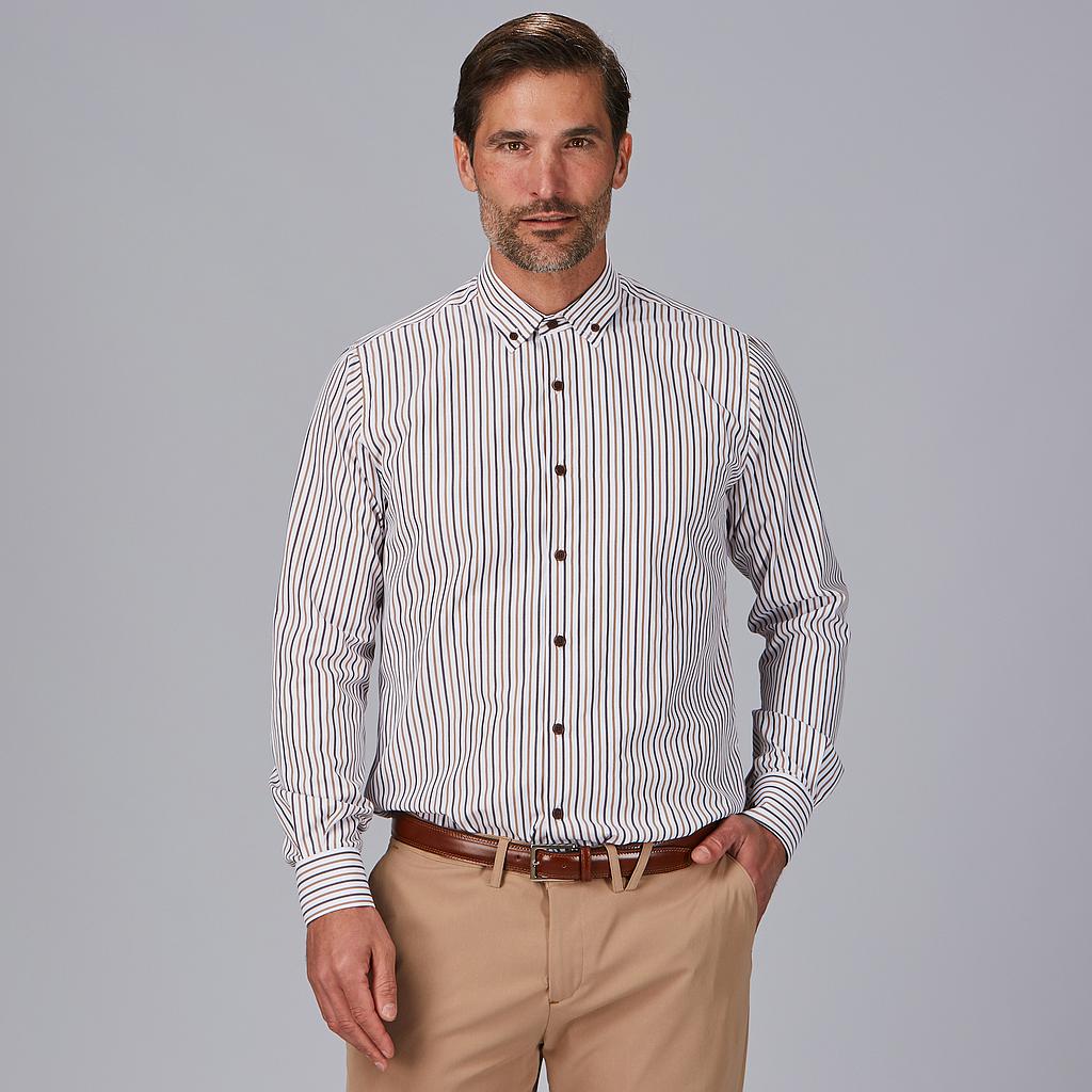 260035-1141 - CAMISA HOMBRE RAYAS BICOLOR SLIM FIT ALESSANDRO RAYA CÁMEL/MARRÓN