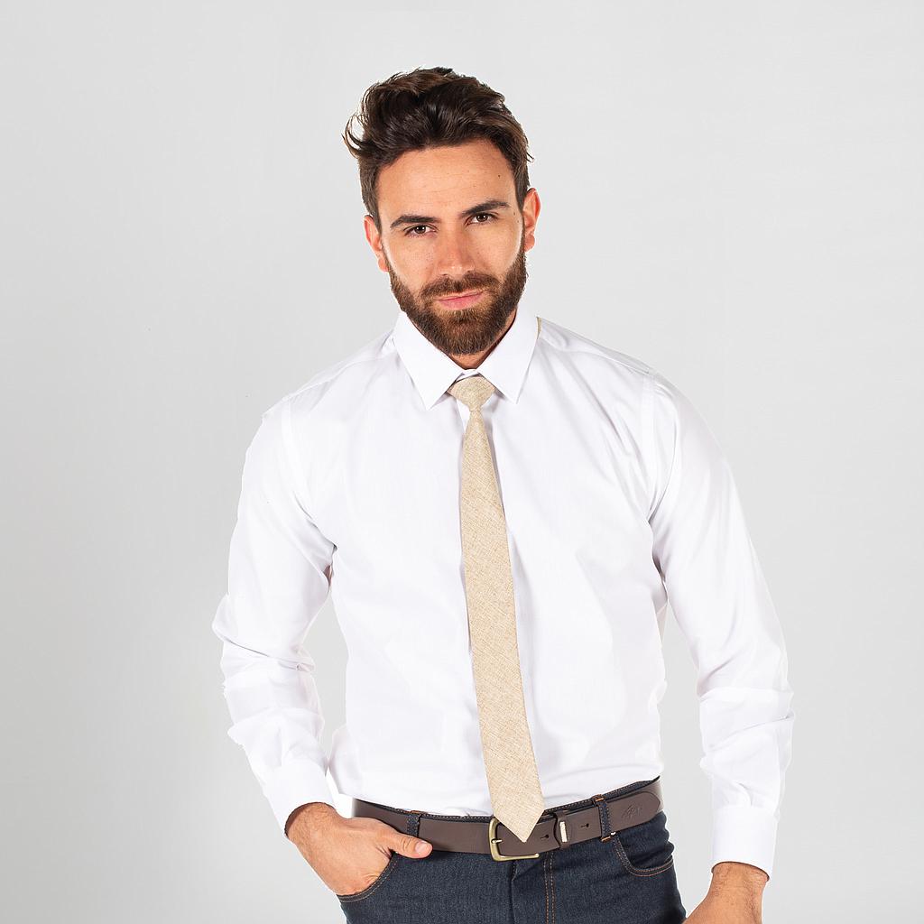 326600-110 - CORBATA CON NUDO DE PALA ESTRECHA BEIGE