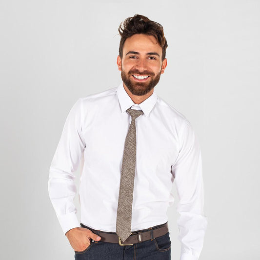 326600-124 - CORBATA CON NUDO DE PALA ESTRECHA MARRÓN