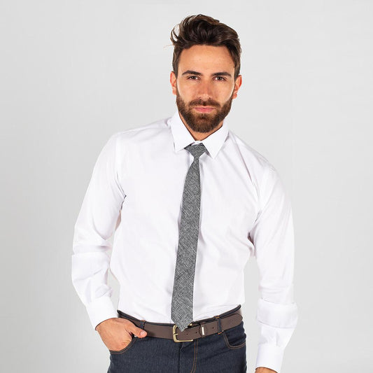 326600-139 - CORBATA CON NUDO DE PALA ESTRECHA GRIS MARENGO