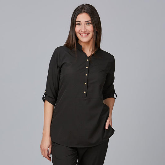 600041-001 - BLUSA MUJER CUELLO MAO VINCA NEGRO