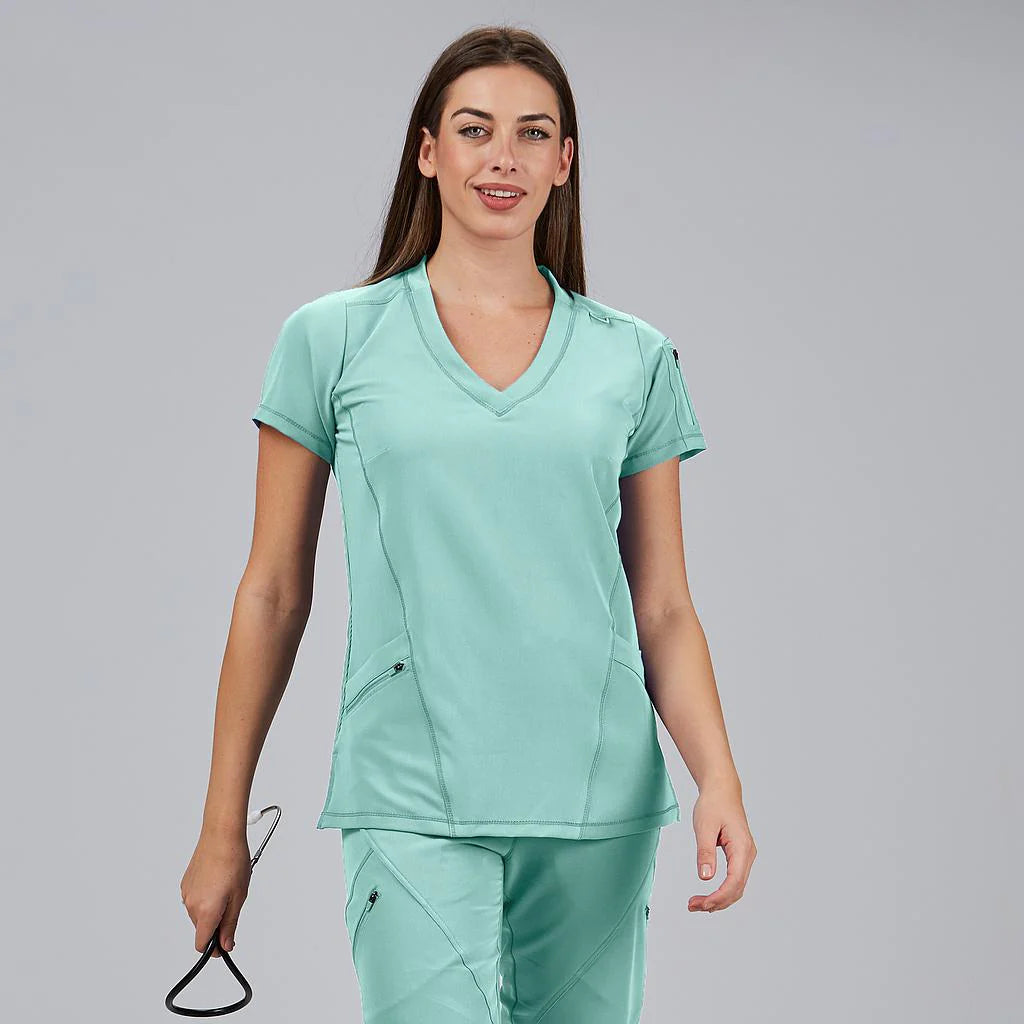 600074-143 - BLUSA MUJER CUELLO CANALE M/C NANCY AGUA MARINA
